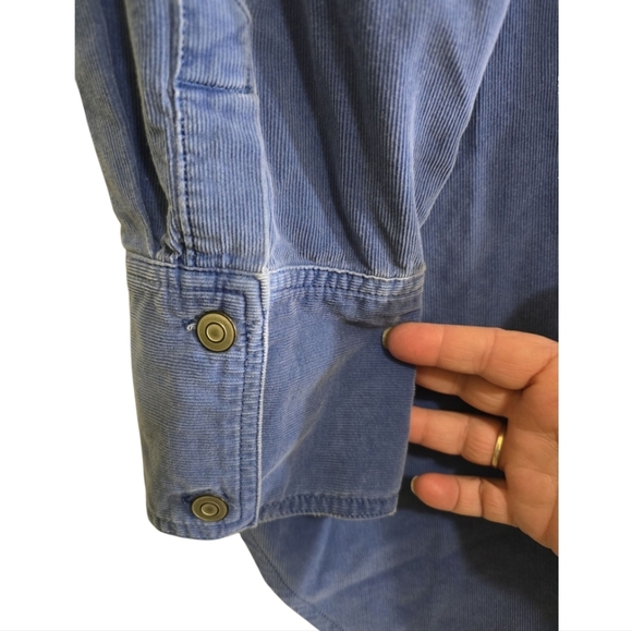 We The Free People Baby Cord Buttondown Shirt Electric Indigo Oversized Large - Picture 7 of 9